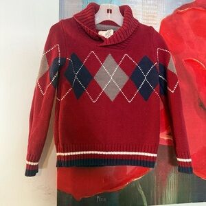 Elegant Burgundy Argyle Turtleneck Sweater